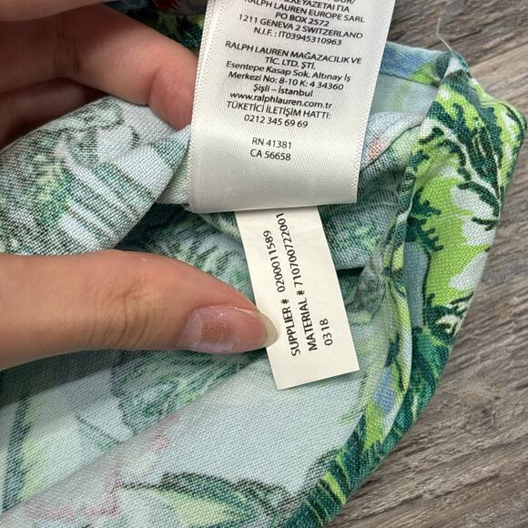 Ralph Lauren Green Blue Mens M Slim Fit Short Sleeve Button Down Hawaiian Shirt - Picture 8 of 10